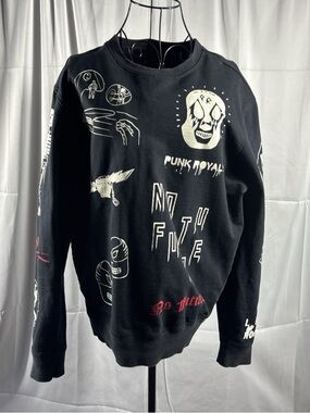 Punk Royal Black Sweatshirt with White & Red Graphics